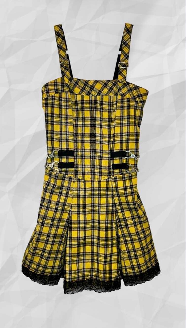 Tripp NYC Yellow Plaid Handcuff Strap Jumper Dress
